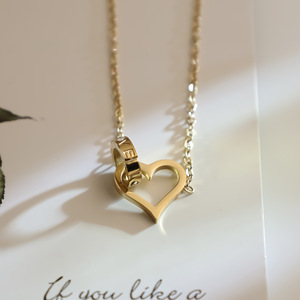Heart-Shaped Clavicle <b>Chain</b> 18k Gold Plated <b>Titanium</b> Steel Necklace Daily Wear Fashion Jewelry - Product Image 2