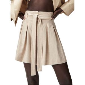 Shorts <span class=keywords><strong>en</strong></span> <span class=keywords><strong>lin</strong></span> 100% pour femmes, taille haute, élégants, décontractés, fermeture éclair, poches, coupe régulière, anti-froissement, lavage à l'eau de Javel - Product Image 1