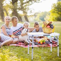 Table de camping pliable en aluminium ultra-compacte, légère, réglable en hauteur, pour l'extérieur, la maison, les pique-niques, les barbecues et les fêtes