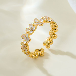 Flower Open <b>Ring</b> Adjustable Index <b>Finger</b> <b>Ring</b> With Enamel And Pave Setting For Gift Jewelry - Product Image 4