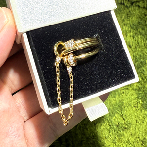 Unico Multi-pezzo da donna che si accatastano gioielli da dito nuova fascia di fidanzamento con anello a tre cerchi scivolosi anello con catena nappa anello nuziale - Product Image 3