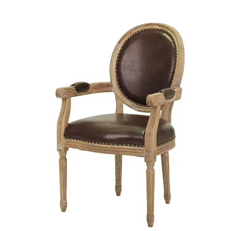 Antique french style round back wooden armchair /solid oak carved dining chair livingroom chair(CH-904-OAK)