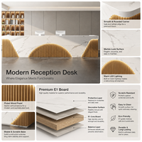 Comptoir de réception moderne et écologique sur mesure en bois brillant avec décor en arc pour hall d'hôtel, entreprise, clinique de beauté