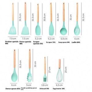 Non-Stick <b>Silicone</b> Kitchenware Set Wooden Handle Cross-Border Cooking Spoon Shovel Storage <b>Tube</b> Direct Utensils - Product Image 5
