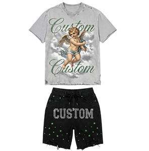 Ensemble T-shirt et short en coton épais personnalisé avec logo pour homme – Vente en gros, survêtement streetwear 2 pièces, ensemble short d'été style urbain - Product Image 3