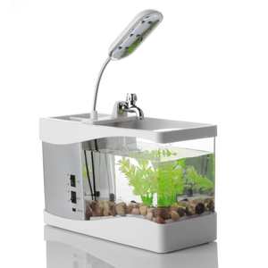 Acryl Desktop <span class=keywords><strong>Aquarium</strong></span> Mini <span class=keywords><strong>Aquarium</strong></span> mit fließendem Wasser Lcd Zeituhr Alarm Bunte LED Lampe Licht Kalender hält für zu Hause - Product Image 2