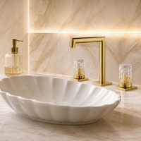 Robinet de lavabo de salle de bain de luxe moderne à poser sur le comptoir, 3 trous, avec deux poignées en cristal et cartouche céramique, ensemble complet