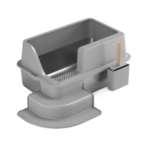Bac à <span class=keywords><strong>litière</strong></span> pour <span class=keywords><strong>chat</strong></span> en acier inoxydable avec design ouvert, échelle facile à nettoyer pour chats, toilette pour animaux de compagnie - Product Image 2