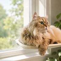 Hamac pour chat avec fenêtre en maille respirante, lit suspendu pour chats, toutes saisons, utilisation en intérieur avec ventouses