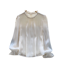 Chemise élégante à manches longues de style français pour femmes avec col à volants décoré de perles