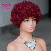 Perruque Lace Front Courte Brésilienne Faite à la Machine, Cheveux Humains Remy Afro Crépus Bouclés Couleur Naturelle 99J, Densité 180% pour Noires