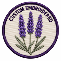 Écusson brodé 3D personnalisé en tissu chenille, motif alphabet, lavande, violet, floral, botanique, crème, à coudre ou thermocollant, pour chapeaux, vêtements, sacs, OEM