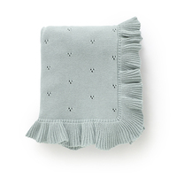 Mantas de punto Mimixiong OEKO-TEX de algodón premium con nombre bordado, borde con volantes y diseño hueco para bebés, ropa de cama infantil.