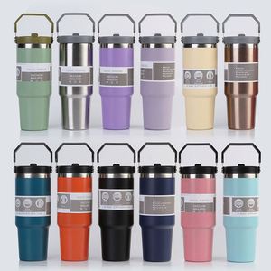 Large Capacity 30oz Insulated Stainless Steel Water Bottle Double <b>Drinking</b> Straw Hand Grip Design Insulated Plastic Drinkware - Product Image 1