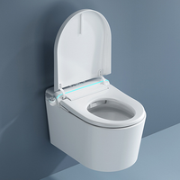 Toilette intelligente électrique avec ouverture automatique du couvercle, siège chauffant, siphon en S, télécommande incluse, forme de cuvette, chasse d'eau intelligente par contact au pied, WC mural