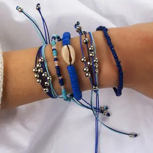 Bohemia phong cách đầy màu sắc handmade wove dây vỏ đính cườm Vòng đeo tay thiết lập