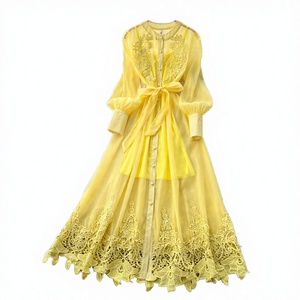 Vestidos Casuales de Primavera 2026 para Mujer, Tejidos, Bordados, con Cinturón en la Cintura, Estilo Romántico, Vestido Midi - Product Image 3