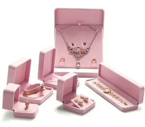 FORTE bebê veludo rosa 'jewlery' caixas em estoque casamento anel colar pulseira caixa de embalagem personalizada