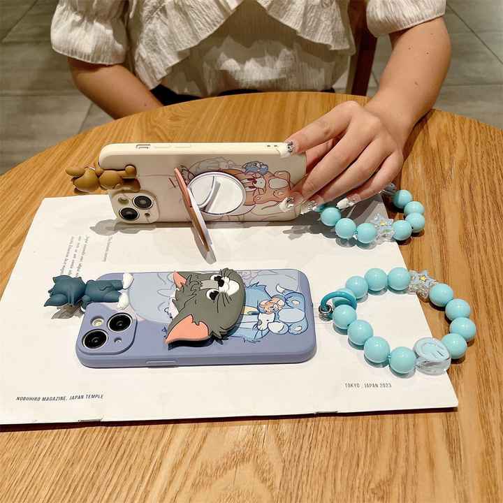 Cartoon Cat Silicone Mobile Phone Case stand For iPhone 16 15 14 13 12