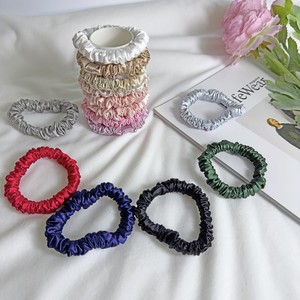 1cm No Damage Handmade Small Mini Thin Elastic <strong>Band</strong> <strong>Hair</strong> Ties Silky Satin Scrunchies <strong>for</strong> <strong>Curly</strong> <strong>Hair</strong> Ponytail Low Bun Holder - Product Image 2