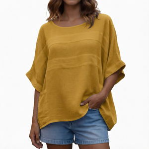 Women's Oversized <b>Batwing</b> Sleeve Solid Color Linen Cotton T-Shirt O-Neck Loose Fit Half Sleeve Breathable Summer <b>Top</b> - Product Image 1