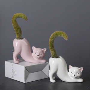 <span class=keywords><strong>Petit</strong></span> mini pot d'animaux de chat de dessin animé mignon jardinière succulente de bureau produits pour la maison intelligente produits en gros Pots de fleurs en céramique - Product Image 2