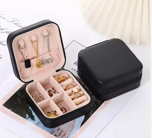 EleQueen Hot Sale Multi-Colored Travel-friendly PU Leather Zipper Closure Portable Square Jewelry Organizer <b>Box</b> Mirror for Girls - Product Image 5