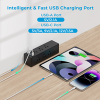 Stopkontak Meja Tempel dengan 6 Stopkontak AS & Port USB, Stopkontak untuk Meja di Rumah & Kantor