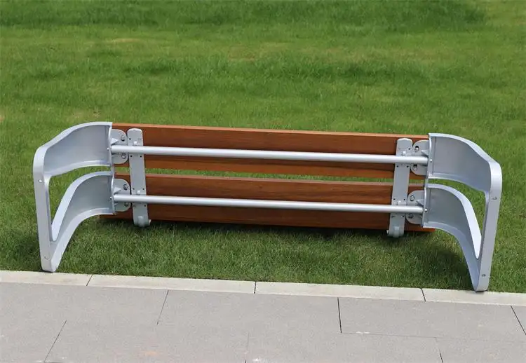 Solid Wood Outdoor Benches Without Backrest Garden Bench For Patio Seating Knocked Down Metal Bench Aluminum Structure