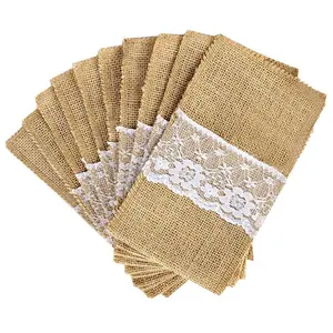 Vintage Burlap Napkin With Lace Hotel Wedding Dinner Table Pad Decorate Cloth Napkins Baige