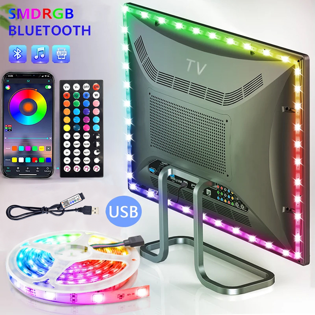16.4FT Meters USB 5V SMD 5050 High Brightness with 24 Keys Smart Remote RGB LED Backlight Strip for TV Backlight Decoration