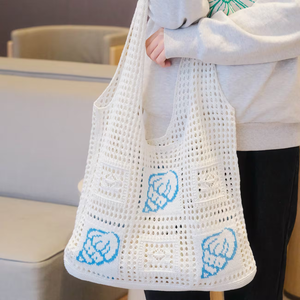 Borsa da Spiaggia Estiva da Donna, Design Bohémien con Fiori all'<span class=keywords><strong>Uncinetto</strong></span>, Motivo Candy, Grande Capacità, Borsa a Mano Aperta, Accessorio da Viaggio - Product Image 2