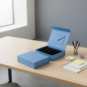 Boîte cadeau de style livre <span class=keywords><strong>bleu</strong></span> avec doublure floquée et <span class=keywords><strong>enveloppe</strong></span> - Product Image 3