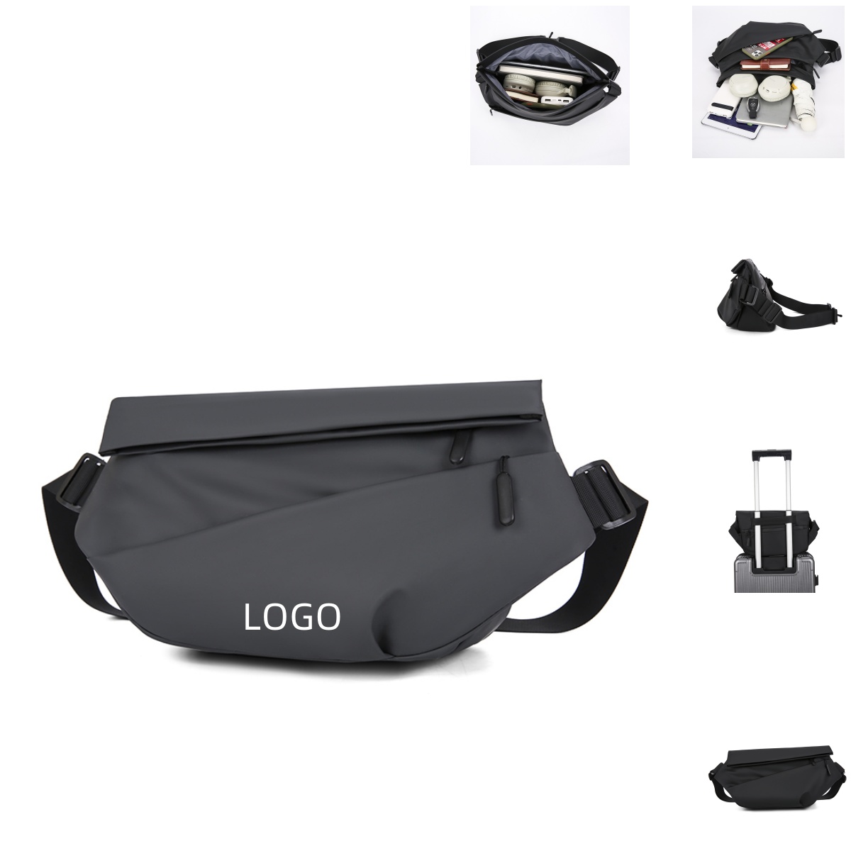 Men's Unisex New Fashion Large-Capacity Solid Color Waterproof Multifunctional Leather Film Oxford Daily Messenger Bag Outdoor