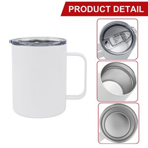 Al Por Mayor, Tazas Blancas de Acero Inoxidable de Doble Pared, Aisladas al Vacío, de 12 oz, <span class=keywords><strong>para</strong></span> Viajes, Café, Campamento, <span class=keywords><strong>para</strong></span> <span class=keywords><strong>Sublimar</strong></span>, con Asa - Product Image 3