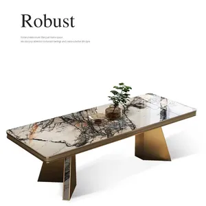 Light luxury marble tdining table set combination The latest advanced Italian minimalist modern console table metal dining table