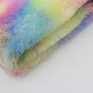 High Quality Long Pile 10mm 20mm Hair PV Plush Fabric Super Soft Multi Color Printed Plush Tie Dye Fur Fabric