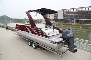 Bateau ponton de sport en fibre de verre de luxe de 27 pieds avec moteur intérieur à vendre