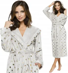 wholesale Stylish gold dot long bathrobe comfortable ladies dressing gown