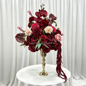 Arreglo Floral de Hortensias y Anturios en Tonos Borgoña y Verde, Bola de Flores Grande de 40/50/60/70cm, para Decoración de Mesa de Boda - Product Image 2