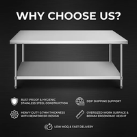 Table de travail professionnelle à 2 niveaux en acier inoxydable avec revêtement autonettoyant pour cuisine commerciale, station de préparation sur mesure
