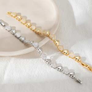 Heart Shaped <b>Bracelet</b> 18k Gold Plated Copper With Diamonds And Zircon Adjustable For Women Anniversary Jewelry - Product Image 2