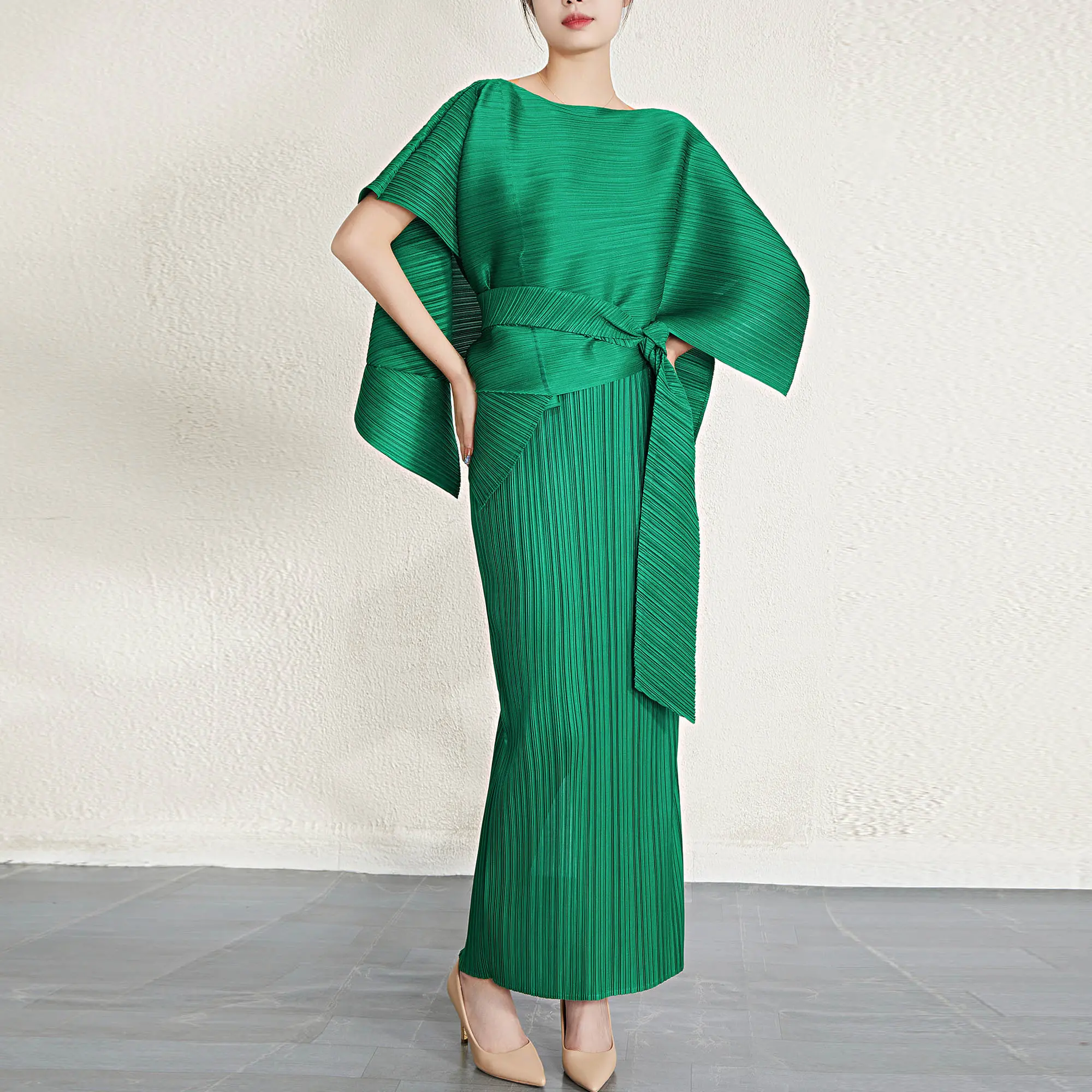 Großhandel 100% Polyester Kleid Frauen Party Abend Elegant Zweiteiler Set Solid Slimming Sets Kleid