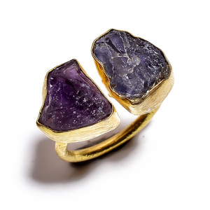 Joyería de anillo de piedras preciosas chapado en oro de alta calidad, exportador de joyería de anillo de piedras preciosas chapado en oro de 18K de piedras preciosas de amatista, joyería fina - Product Image 4