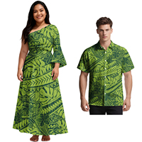 Ventes chaudes : Ensemble assorti pour couple, chemise Aloha boutonnée personnalisée pour homme, robe tribale samoane pour femme, tenues assorties pour couple des îles polynésiennes