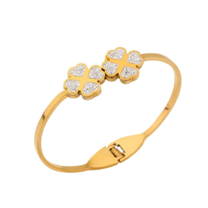 Bracelet manchette plaqué or Angelina Diamant Fleur, Bijou romantique pour femme, en acier inoxydable avec sertissage pavé - Product Image 1