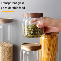 Pot en verre borosilicate moderne avec couvercle en bois, hermétique, sans BPA, 400 ml, résistant à la chaleur, compatible lave-vaisselle, récipients de stockage alimentaire