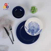 Sanhuan 39 ans de fabrication fournisseur de vaisselle bleu royal couleur unie Lotus Design Offre Spéciale ensemble de vaisselle ensemble de table en céramique