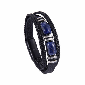 Vendita calda pietra di <span class=keywords><strong>ossidiana</strong></span> naturale occhio di tigre braccialetto di pietra Charm classico Multi-strato intrecciato in pelle <span class=keywords><strong>nera</strong></span> <span class=keywords><strong>bracciale</strong></span> per gli uomini - Product Image 6
