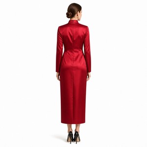 Abito Midi da Donna in Raso Duchesse 240GSM, Collo Alto, Maniche Lunghe, Stile Colonna Strutturata, per Cerimonie, Personalizzabile in Stile Diplomatico di Ginevra - Product Image 3